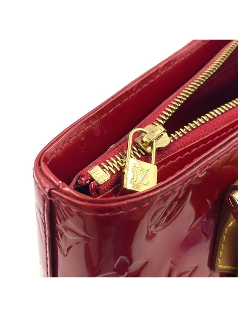 Louis Vuitton Houston Monogram Vernis Pomme D'amour Enamel Leather Red Tote Gold - Picture 12 of 14